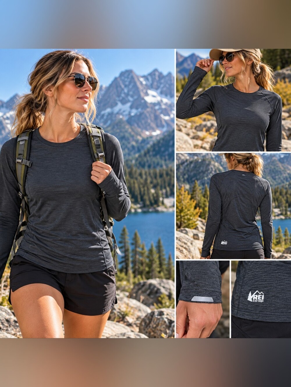 REI Co-op Women’s Medium Long Sleeve Performance Running Hiking Shirt Gray
